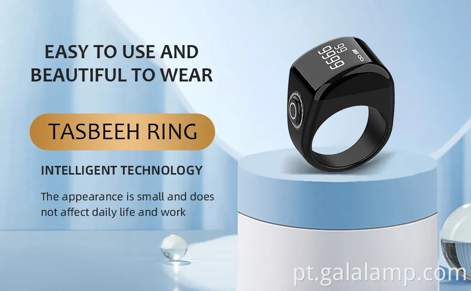 Anéis digitais inteligentes Tasbih - balcão de oração à prova d'água com tela OLED